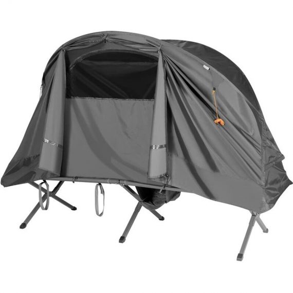 Costway - Tente Camping Surélevée pour 1 Personnes Matelas Auto-gonflant Sac Transport à Roulettes Double Toit Crochet de Lampe Gris NP10151HSFR 794094563052
